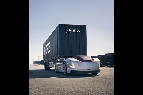 The entry into service of autonomous vehicles, akin to Volvo's Vera vehicle which trialled transporting goods between DFDS’ logistics centre and a port terminal in the Port of Gothenburg, will impact future ropax design. (Image copyright Volvo T...